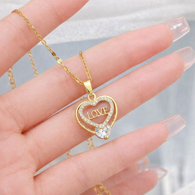 Love Heart Gold Plated Pendant Necklace